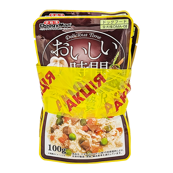3+1 НАБІР DoggyMan Low Fat Chicken & Liver ДОГГІМЕН КУРКА З ПЕЧІНКОЮ в желе вологий корм, консерви для собак, пауч 4х , 4 шт х см
